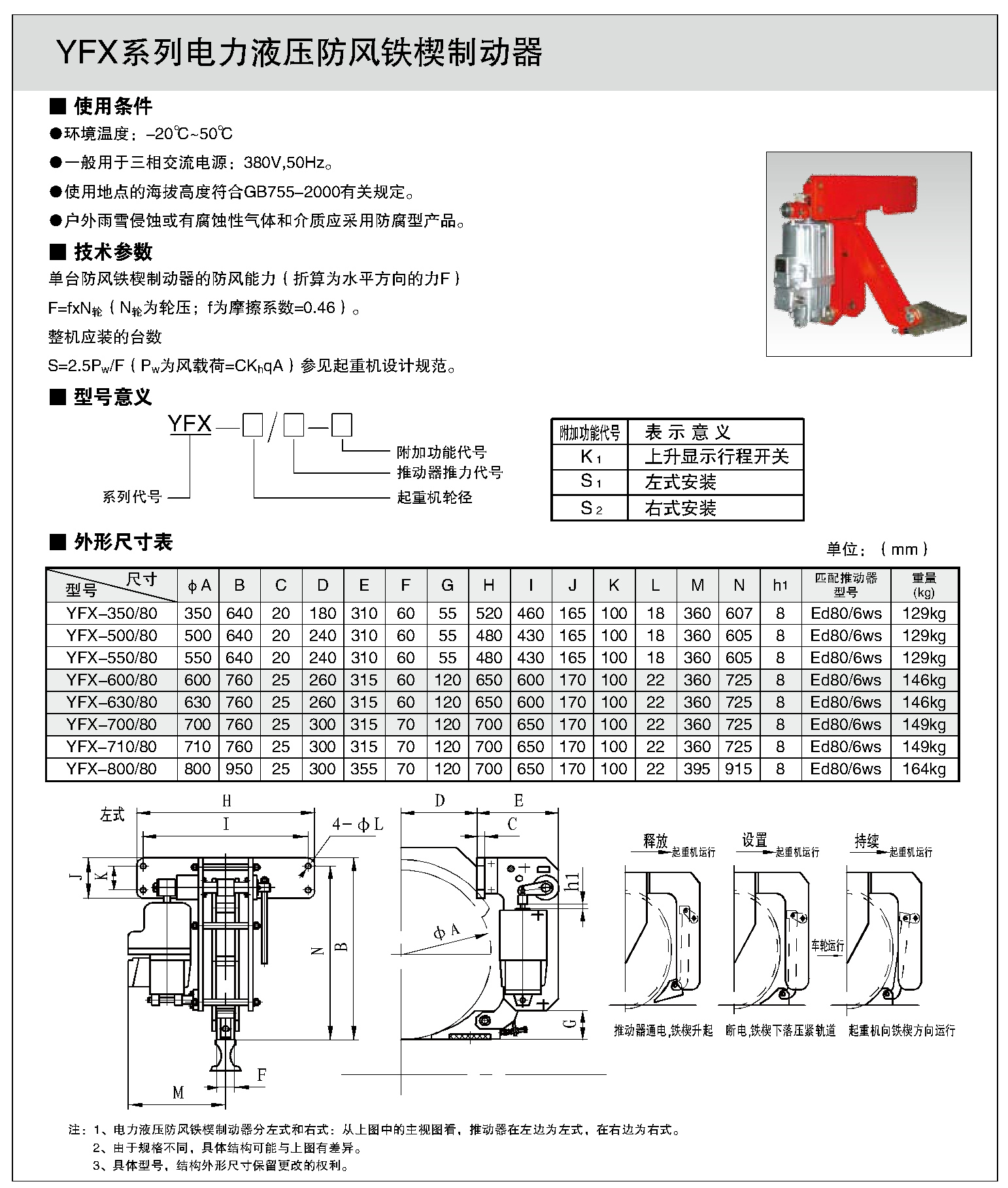 YFX系列電力液壓防風(fēng)鐵契制動器